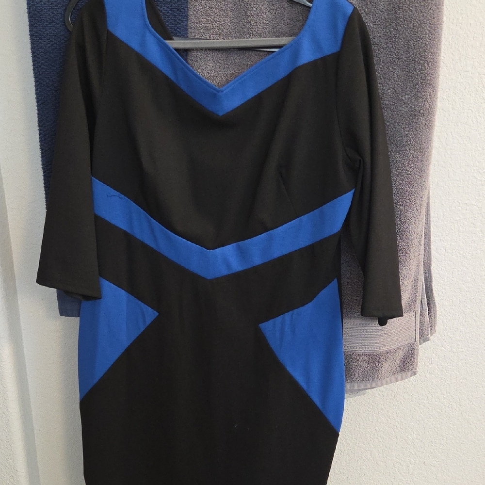 VfEmage Black and Blue Long Sleeve Dress